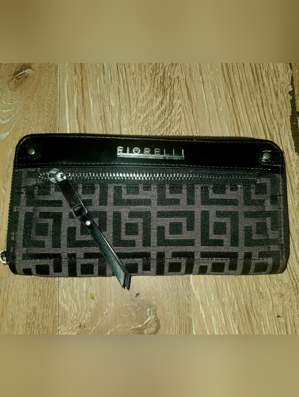 Fiorelli Black & Grey Geometric Zip Clutch Wallet